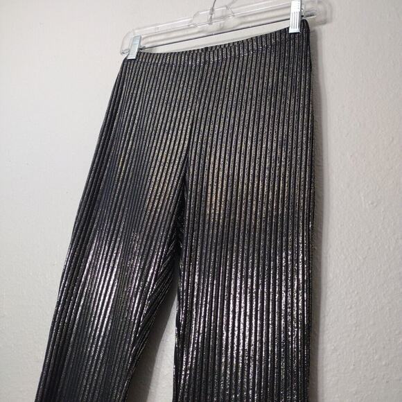 Metallic Disco Pants  Slim Striped Wide leg High Rise Flare Gold Black Size M - Picture 3 of 9
